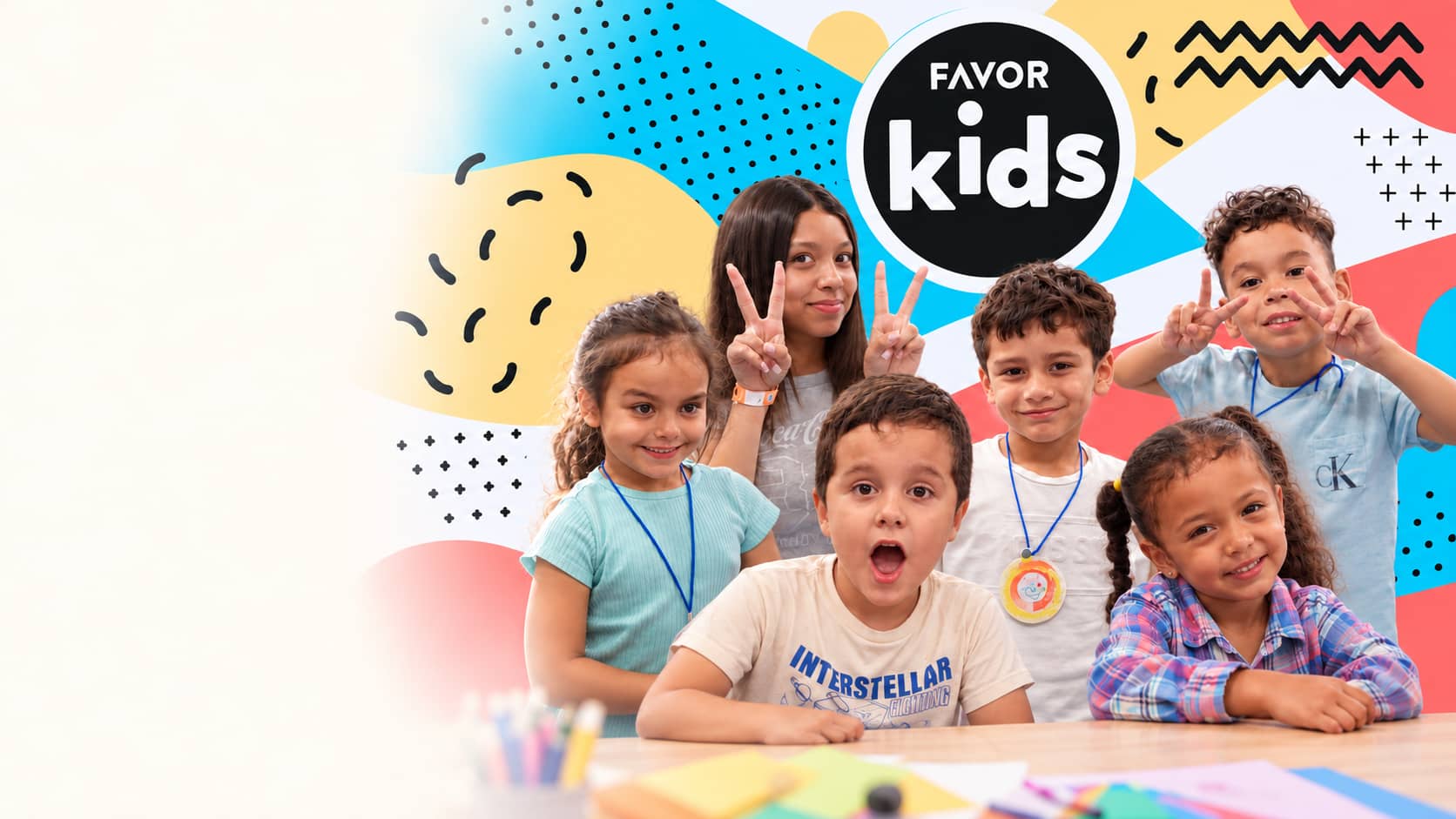 Children enjoying a welcoming Favor Kids classroom